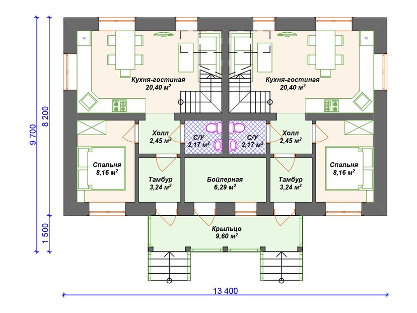 Дом по технологии Теплая керамика VK207 "Берил" c 6 спальнями план первого этаж