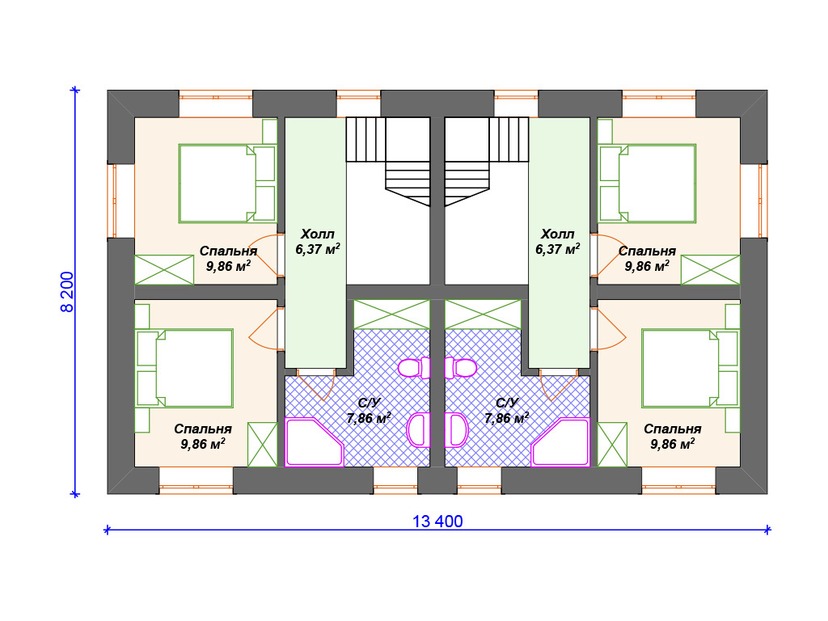 Каркасный дом 10x13 с котельной – проект V207 "Берил" план второго этажа