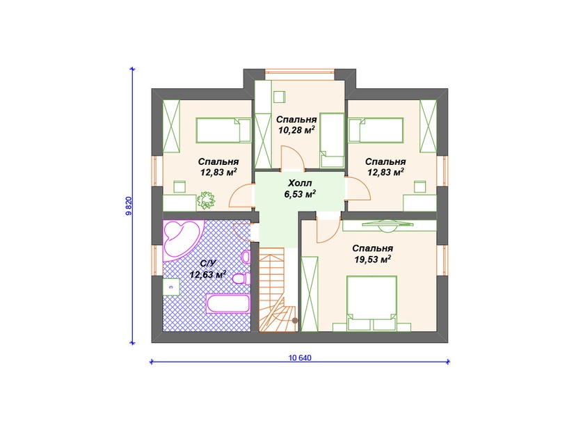 Каркасный дом 13x14 с террасой, котельной, мансардой – проект V147 "Хамден" план мансардного этажа