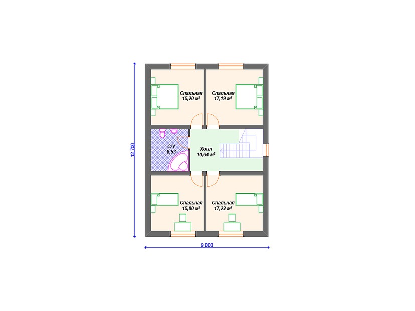 Дом из газоблока с котельной, террасой, гаражом - VG190 "Опелика" план мансардного этажа