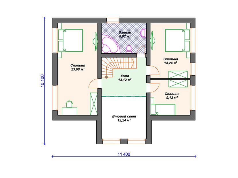 Каркасный дом 10x11 с котельной, мансардой – проект V230 "Кентукки" план мансардного этажа