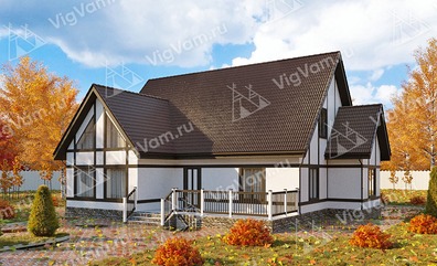 Каркасный дом 15x15 с террасой, котельной, мансардой – проект V229 "Луизиана" в кредит/ипотеку