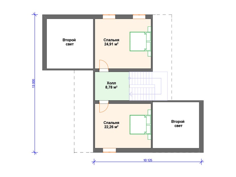 Каркасный дом 15x15 с котельной, террасой, мансардой – проект V229 "Луизиана" план мансардного этажа