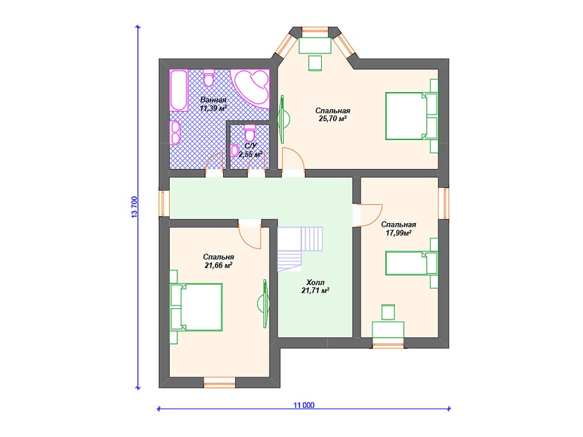 Каркасный дом 15x12 с котельной, эркером, гаражом – проект V187 "Селма" план мансардного этажа