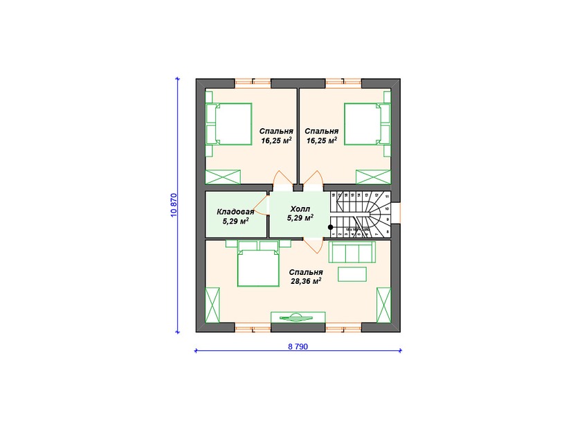Каркасный дом 14x9 с котельной, террасой, мансардой – проект V185 "Хомер" план мансардного этажа