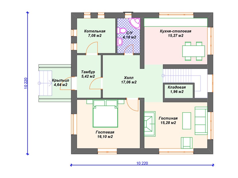 Дом по технологии Теплая керамика VK224 "Миннесота" c 4 спальнями план первого этаж