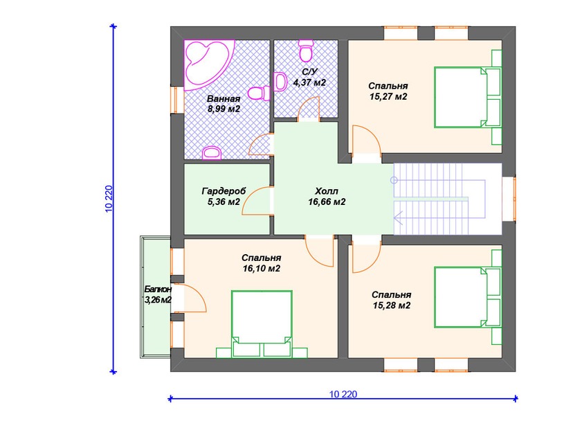 Каркасный дом 10x10 с котельной, балконом, мансардой – проект V224 "Миннесота" план мансардного этажа