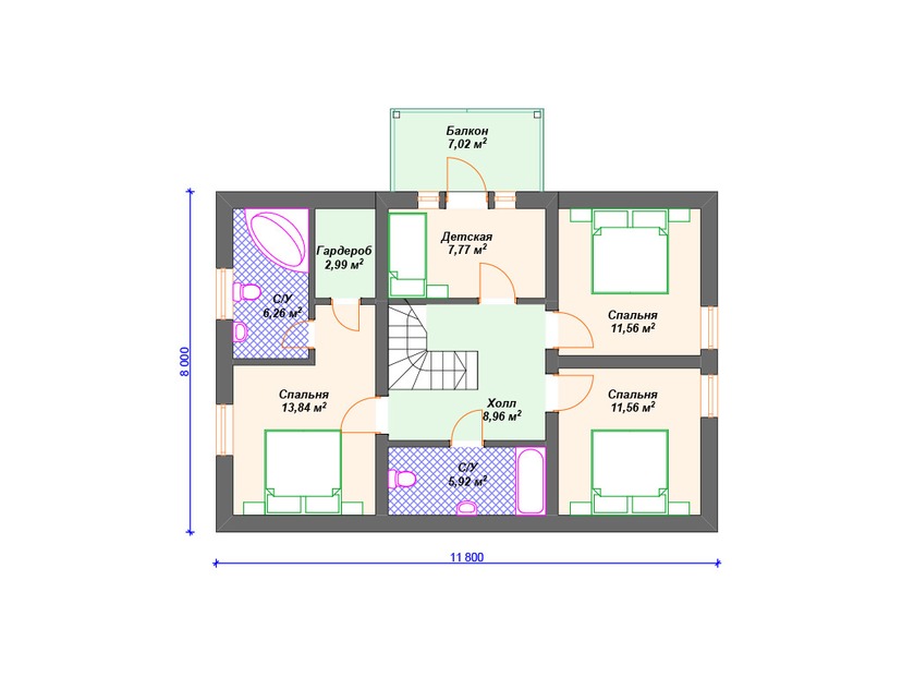 Каркасный дом 12x15 с котельной, балконом, террасой – проект V204 "Андалусиа" план мансардного этажа