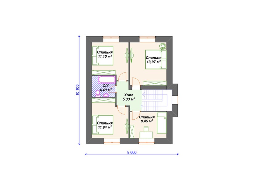 Каркасный дом 14x12 с террасой, гаражом, мансардой – проект V167 "Антиоч" план мансардного этажа