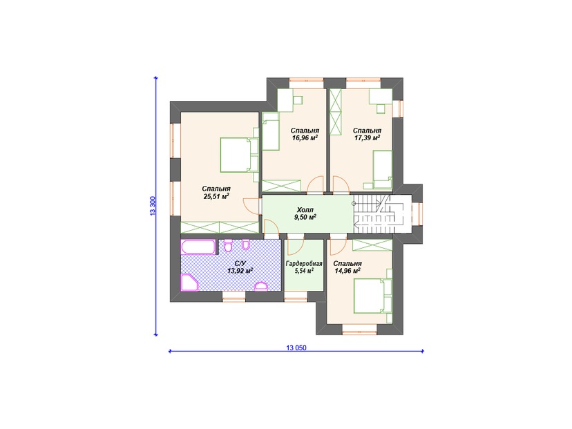 Каркасный дом 18x16 с котельной, террасой, гаражом – проект V203 "Аннистон" план второго этажа