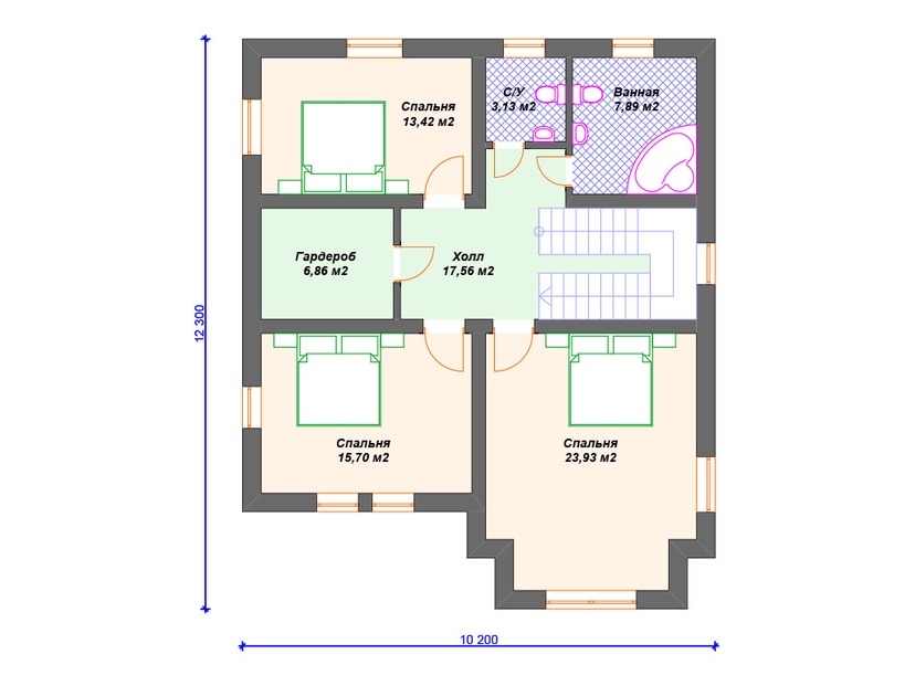 Каркасный дом 12x10 с котельной – проект V222 "Небраска" план второго этажа