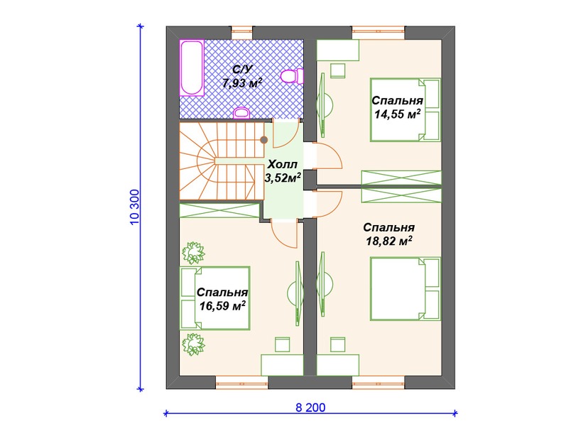 Каркасный дом 11x14 с котельной, гаражом, мансардой – проект V163 "Чицо" план мансардного этажа