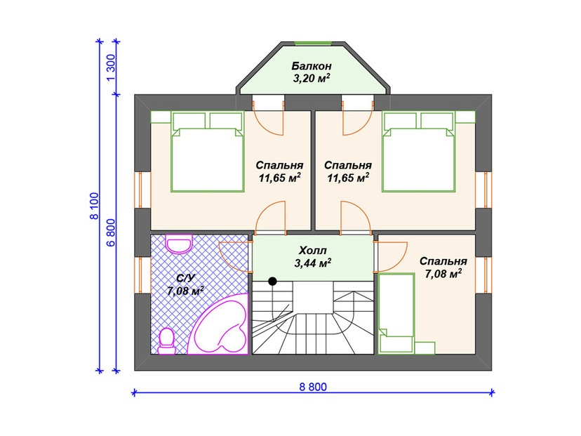 Каркасный дом 9x11 с балконом, террасой, эркером – проект V180 "Глобе" план мансардного этажа