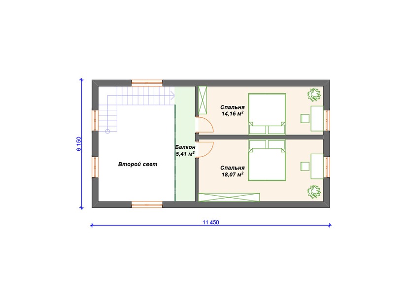 Дом из газоблока с котельной, балконом, террасой - VG162 "Цомптон" план мансардного этажа