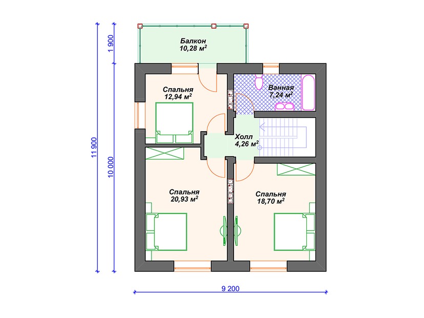 Дом из керамического блока VK089 "Нью Виндсор" c 3 спальнями план мансардного этажа