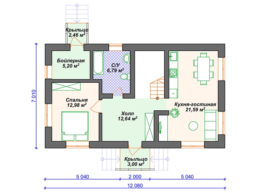 Дом из керамоблока VK115 "Роселле" c 4 спальнями план первого этаж
