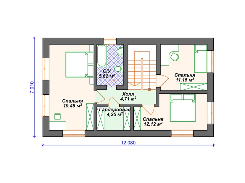 Дом из керамоблока VK115 "Роселле" c 4 спальнями план второго этажа