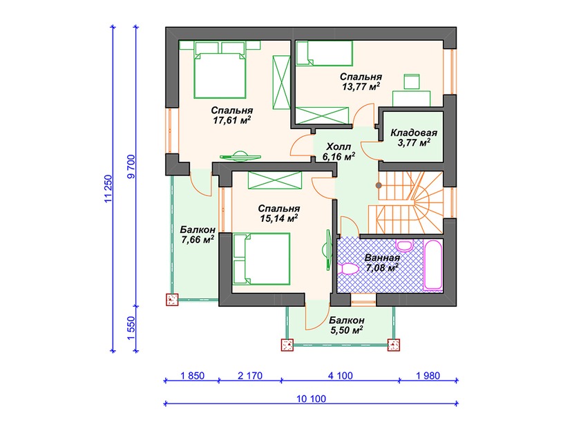 Дом из керамического блока VK086 "Оденсбург" c 4 спальнями план мансардного этажа