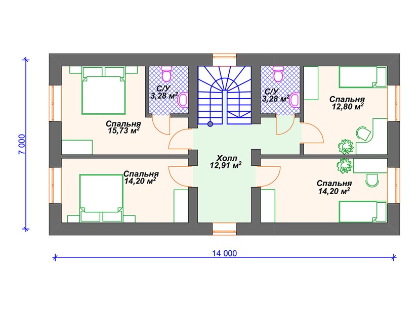 Каркасный дом 7x14 с котельной, мансардой – проект V114 "Тотова" план мансардного этажа