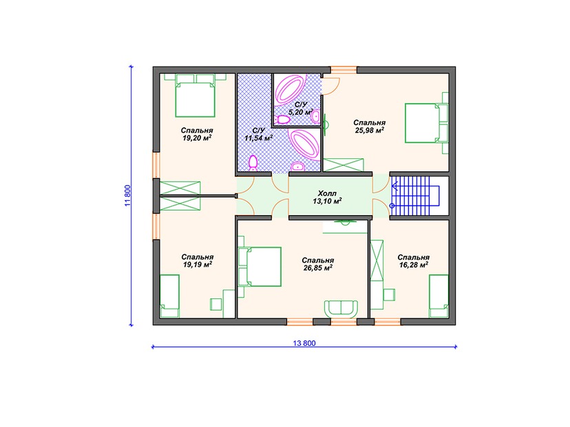 Каркасный дом 14x14 с котельной, мансардой – проект V083 "Онеонта" план мансардного этажа