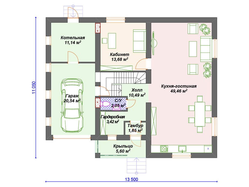 Дом из керамоблока VK144 "Бристол" c 5 спальнями план первого этаж