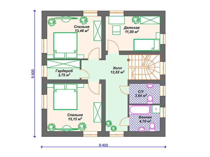 Дом из газоблока с котельной, эркером, мансардой - VG109 "Порталес" план мансардного этажа