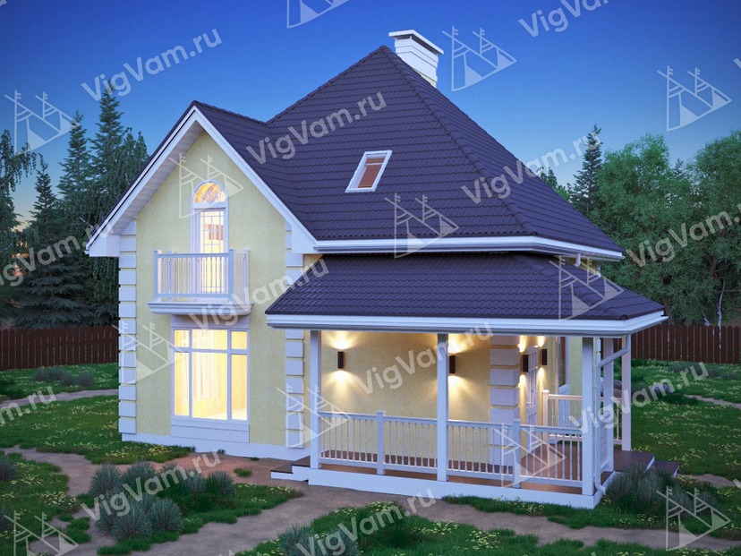 Каркасный дом с террасой и мансардой V143 "Дариен"