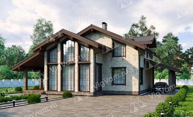 Дом из газобетонного блока с котельной, террасой, мансардой - VG108 "Ловингтон" в кредит/ипотеку
