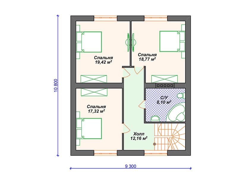 Дом из керамического блока VK079 "Стоун Брук" c 4 спальнями план мансардного этажа