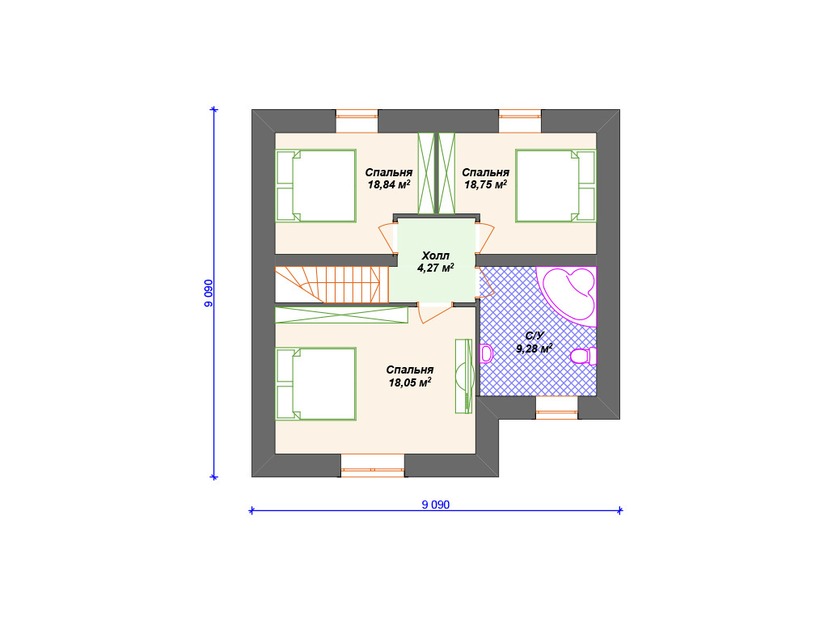 Каркасный дом 12x14 с котельной, гаражом – проект V140 "Мериден" план мансардного этажа