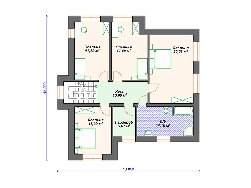 Дом из газоблока с котельной, террасой, гаражом - VG104 "Флушинг" план второго этажа