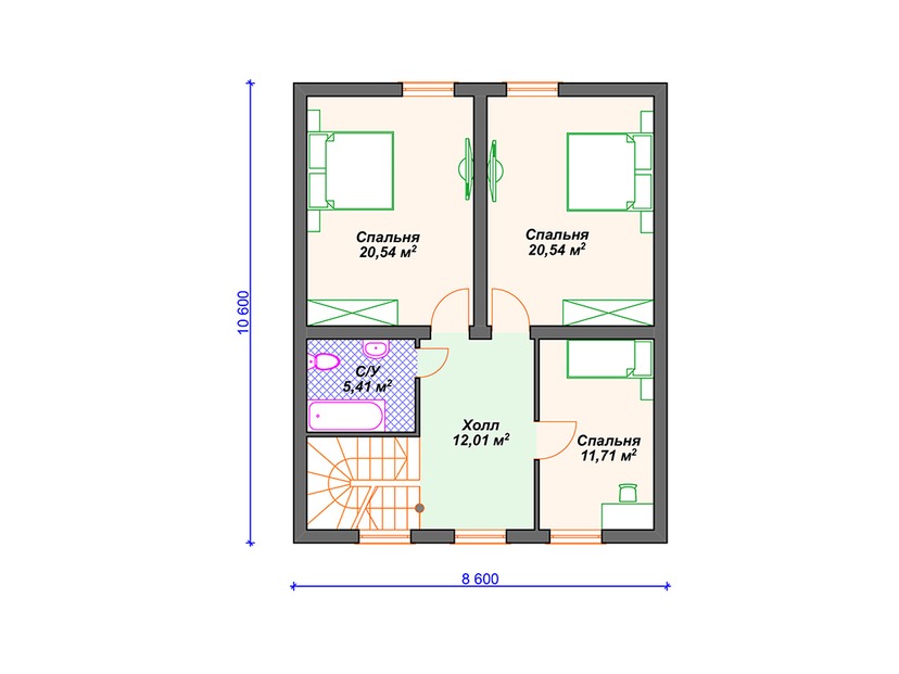 Дом из газобетона с котельной, террасой, мансардой - VG076 "Виллистон" план мансардного этажа