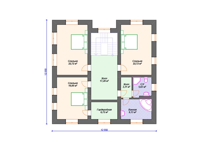 Каркасный дом 15x14 с котельной – проект V138 "Стонингтон" план второго этажа
