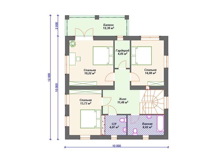 Дом из керамоблока VK136 "Стратфорд" c 3 спальнями план второго этажа
