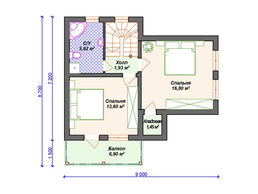 Дом из газоблока с балконом, террасой, мансардой - VG102 "Цортланд" план мансардного этажа