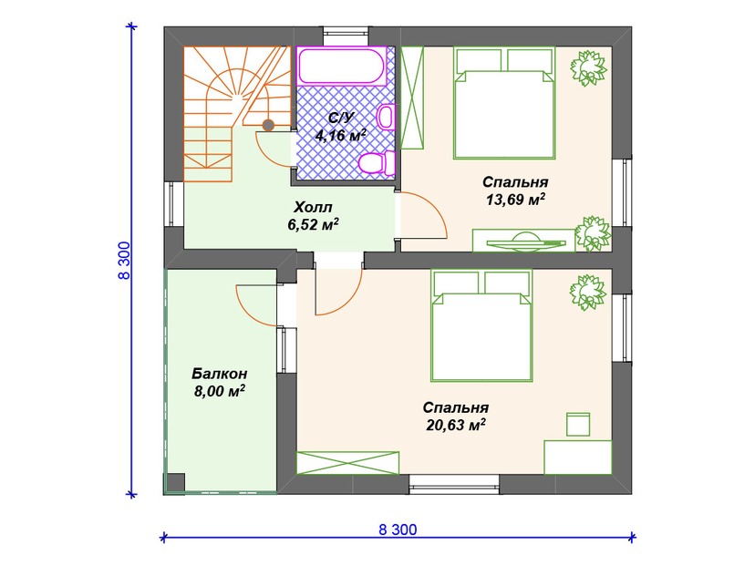 Дом из керамоблока VK135 "Торрингтон" c 2 спальнями план мансардного этажа