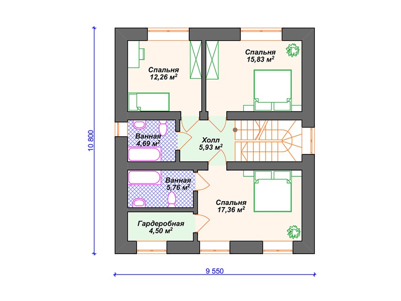 Дом из газобетона с котельной - VG073 "Лима" план второго этажа