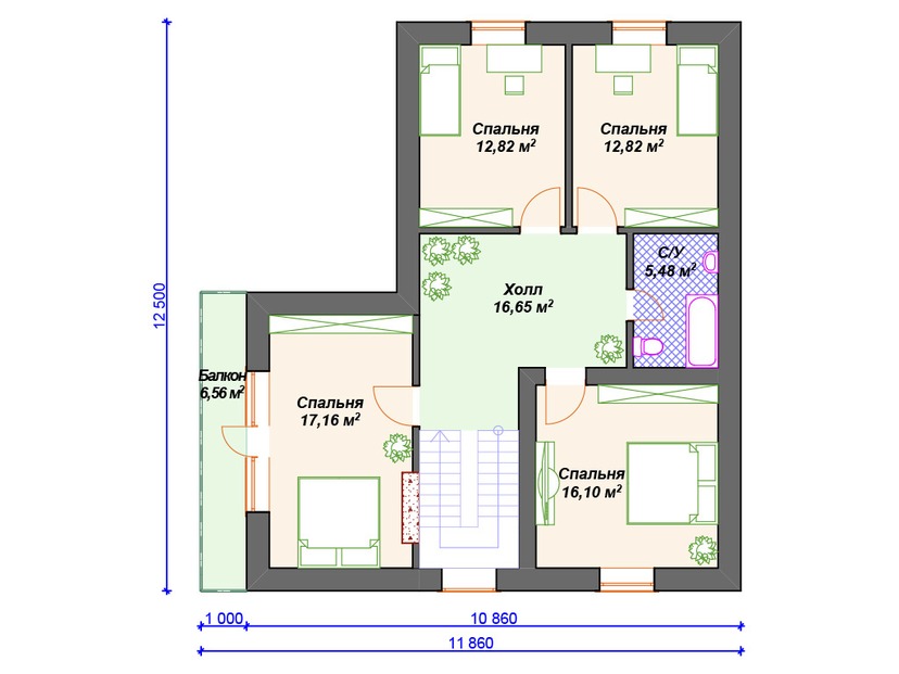 Каркасный дом 13x11 с котельной, балконом, мансардой – проект V133 "Ватерфорд" план мансардного этажа