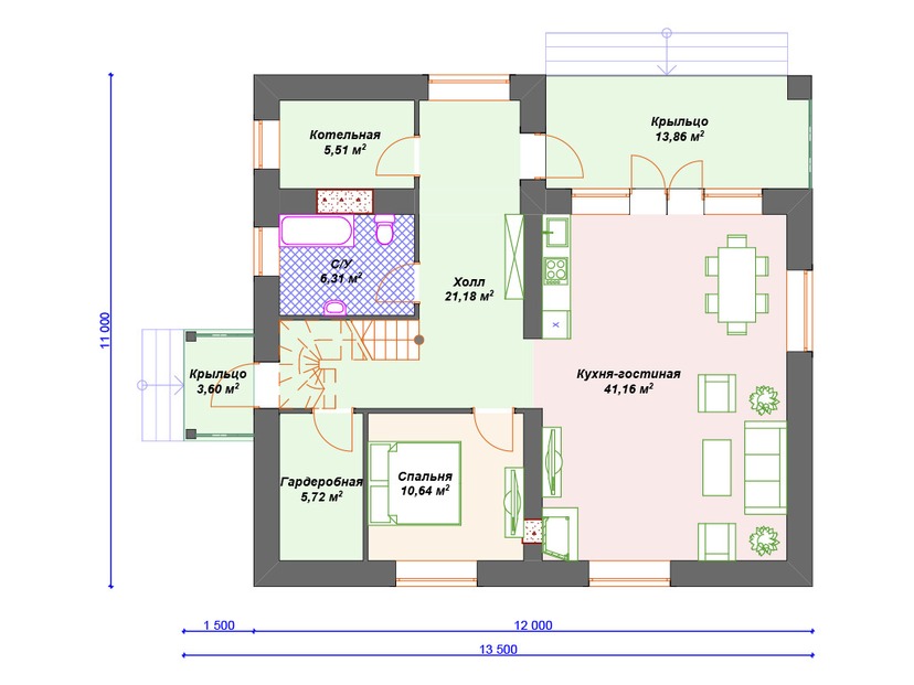 Дом из керамоблока VK131 "Бордентоун" c 4 спальнями план первого этаж