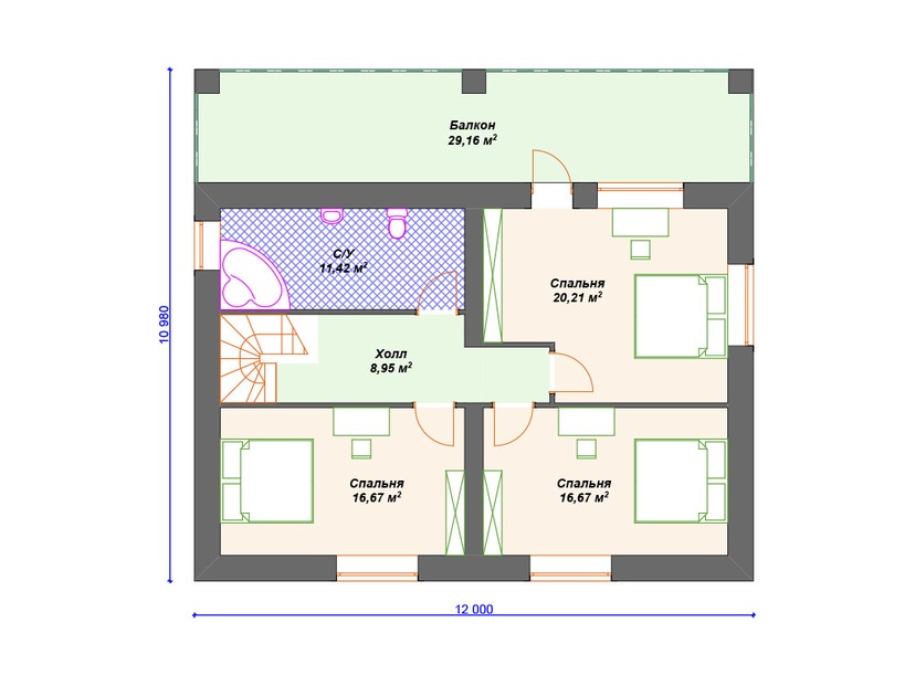 Дом из керамоблока VK131 "Бордентоун" c 4 спальнями план второго этажа