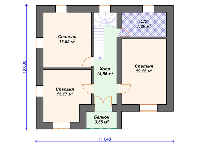 Каркасный дом 13x16 с балконом, котельной, гаражом – проект V129 "Бридгетон" план второго этажа