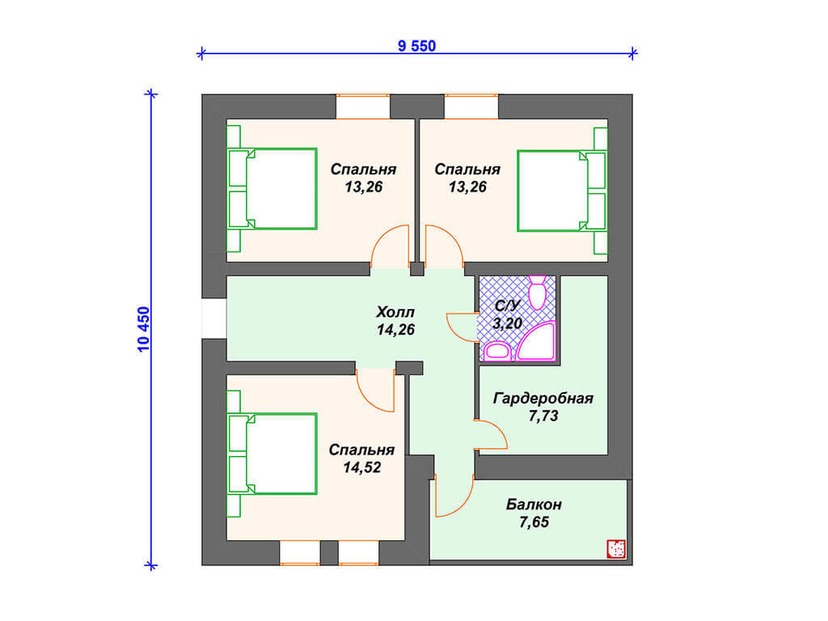 Каркасный дом 10x10 с котельной, балконом, мансардой – проект V127 "Едисон" план мансардного этажа