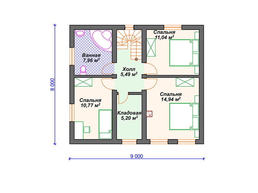 Каркасный дом 8x9 с котельной, мансардой – проект V095 "Кроун Поинт" план мансардного этажа