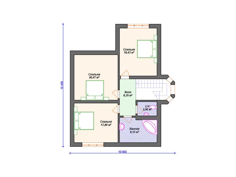 Каркасный дом 15x13 с котельной, террасой, эркером – проект V126 "Форт Ли" план мансардного этажа