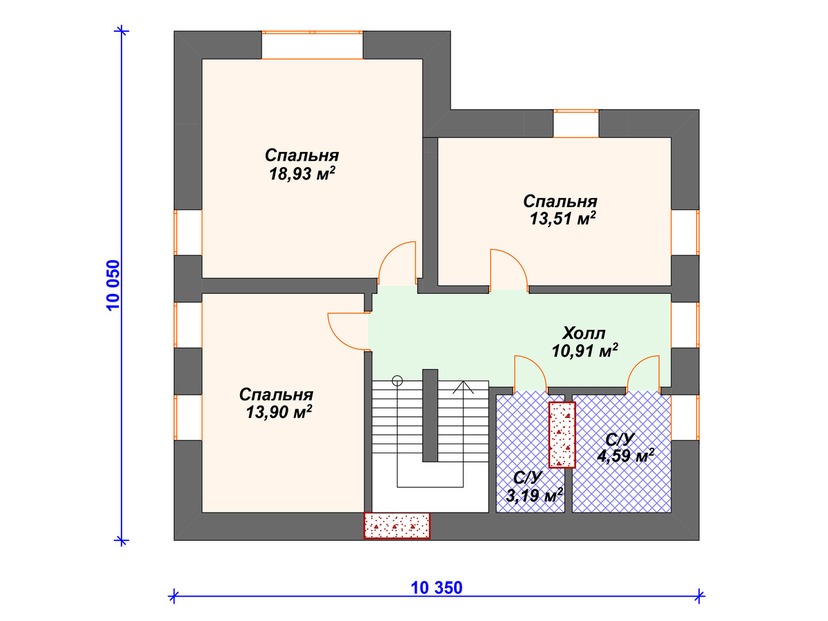 Каркасный дом 16x10 с котельной, террасой, гаражом – проект V125 "Глассборо" план мансардного этажа