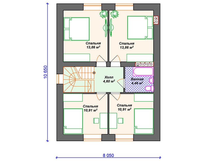 Каркасный дом 13x12 с террасой, котельной, гаражом – проект V124 "Хобокен" план мансардного этажа