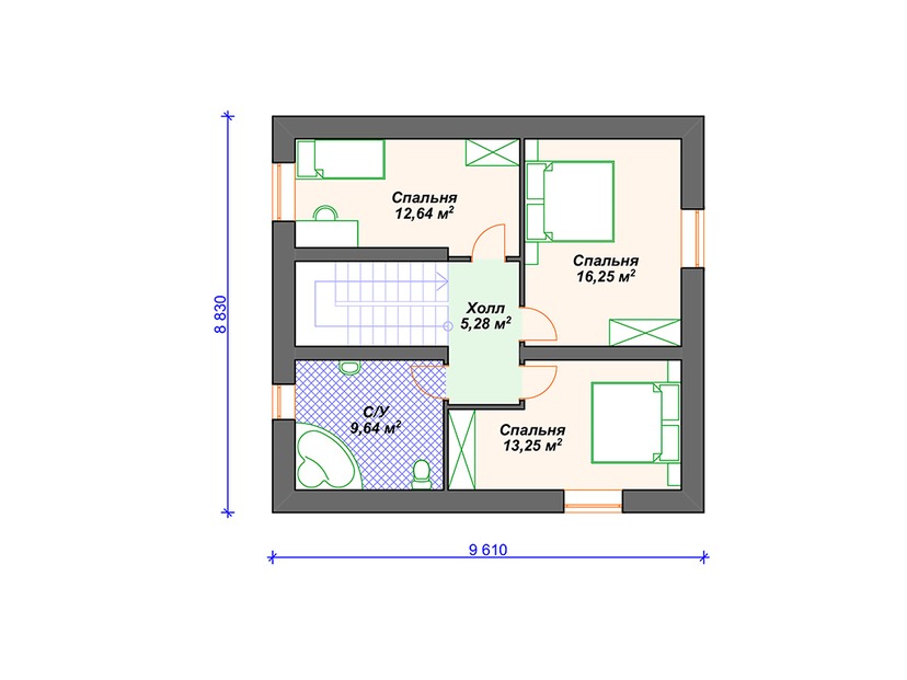 Каркасный дом 12x10 с котельной, террасой – проект V093 "Фредония" план второго этажа