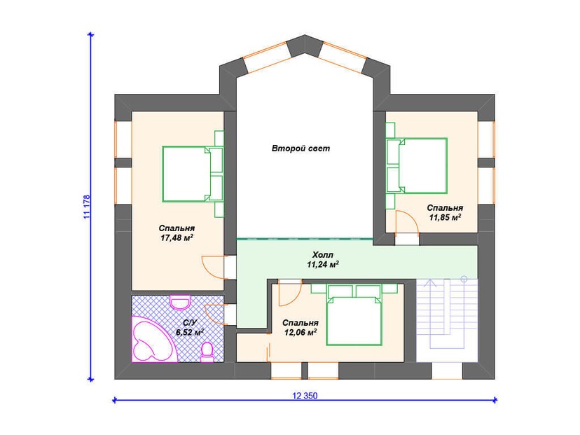 Каркасный дом 11x16 с эркером, котельной, мансардой – проект V123 "Ирвингтон" план мансардного этажа