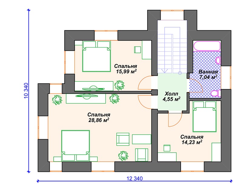 Каркасный дом 10x12 с котельной – проект V121 "Лонг Бранч" план второго этажа