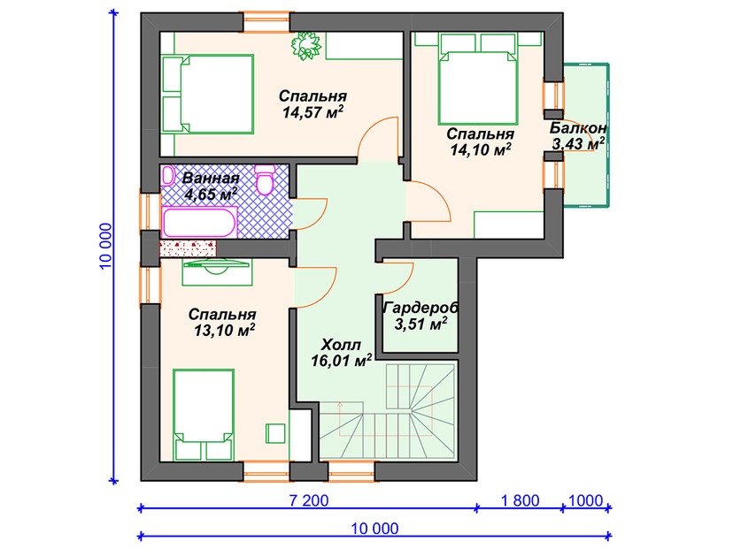 Каркасный дом 10x9 с котельной, балконом, мансардой – проект V120 "Миллвилле" план мансардного этажа